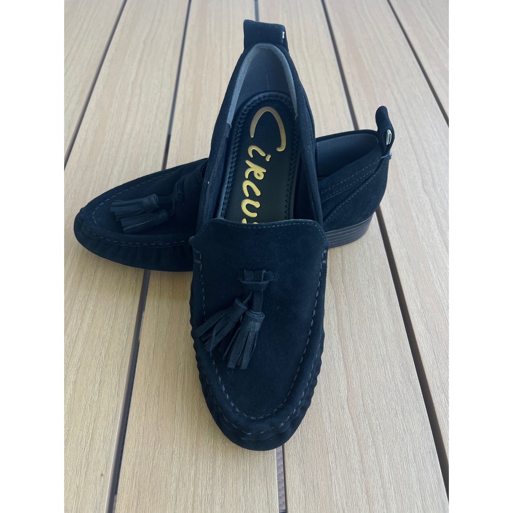 Circus NY Sam Edelman Black Suede Tassel Hudson Loafers Womens 6.5 Moc Toe Shoes